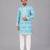 Sky blue floral printed cotton silk Men Kurta Set