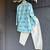 Sky blue floral printed cotton silk Men Kurta Set