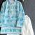 Sky blue floral printed cotton silk Men Kurta Set