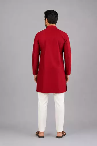 Maroon embroidered cotton silk kurta set