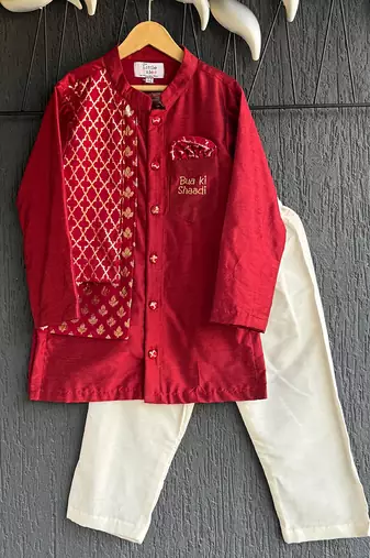 Maroon embroidered cotton silk kurta set