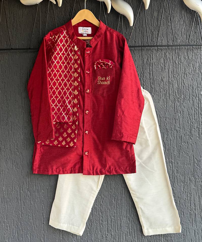 Maroon embroidered cotton silk kurta set