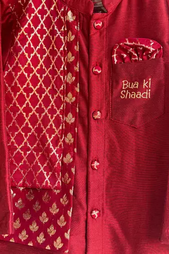 Maroon embroidered cotton silk kurta set