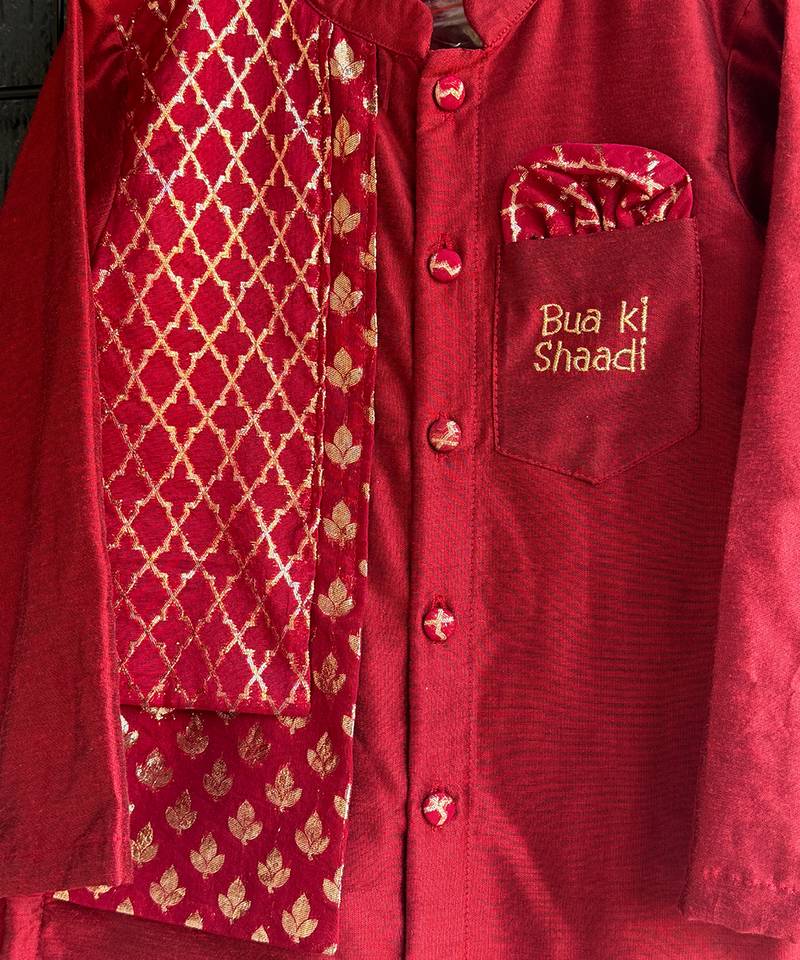 Maroon embroidered cotton silk kurta set