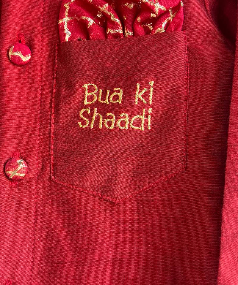 Maroon embroidered cotton silk kurta set