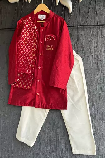Maroon embroidered cotton silk kurta set