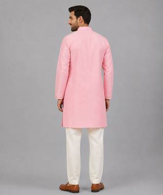 Baby pink embroidered cotton silk Men Kurta Set 1