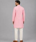 Baby pink embroidered cotton silk Men Kurta Set