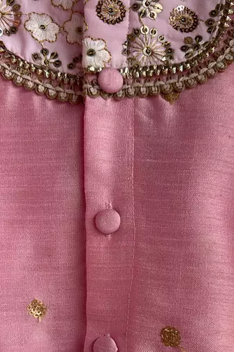 Baby pink embroidered cotton silk Men Kurta Set