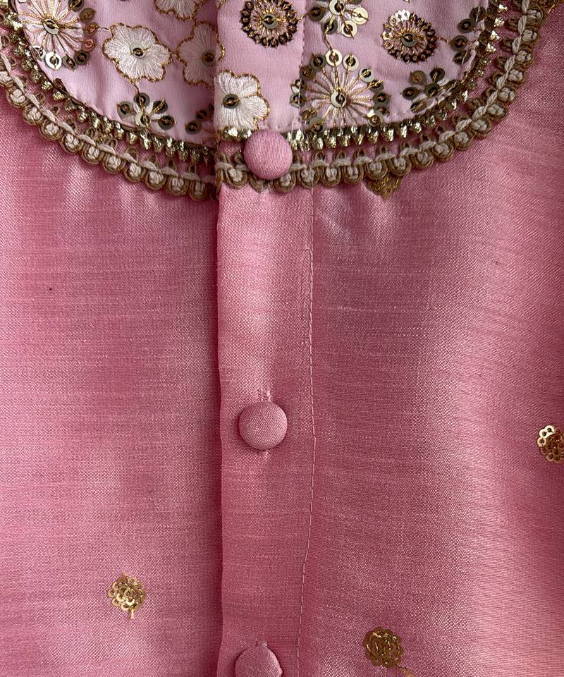 Baby pink embroidered cotton silk Men Kurta Set