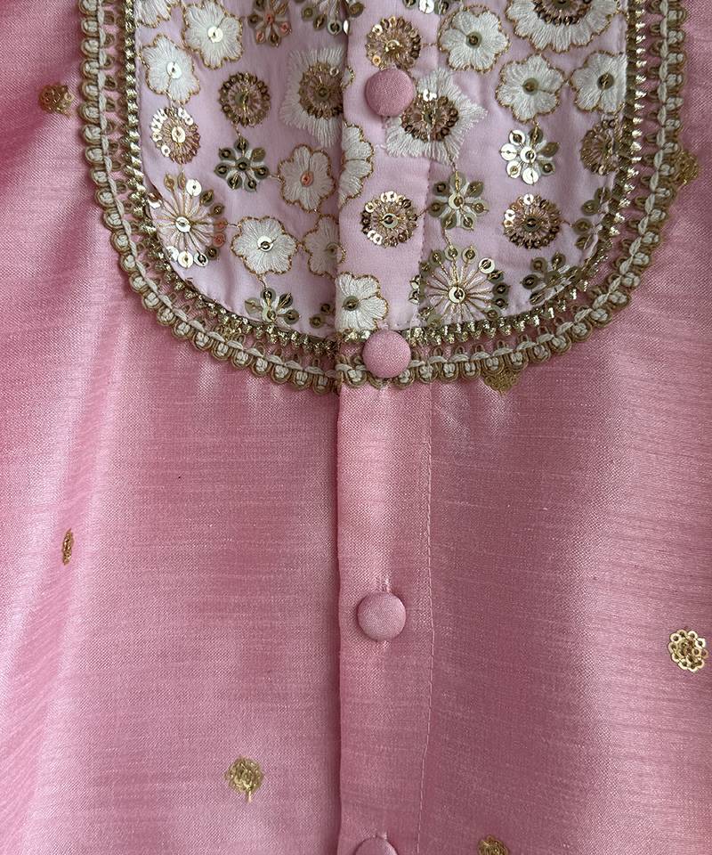 Baby pink embroidered cotton silk Men Kurta Set