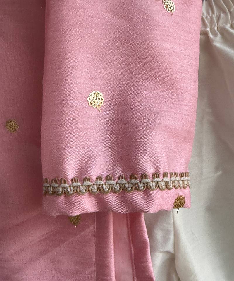 Baby pink embroidered cotton silk Men Kurta Set