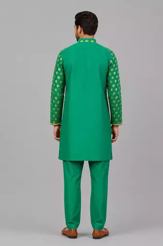 Parrot green printed chanderi kurta set