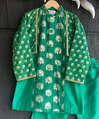Parrot green printed chanderi kurta set 6