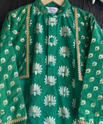 Parrot green printed chanderi kurta set 7
