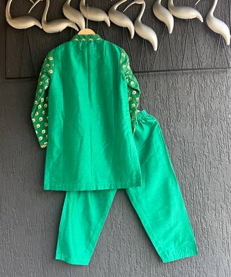 Parrot green printed chanderi kurta set 11