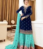 Navy&aqua georgette semi stitched suit with embroidery & sequence work