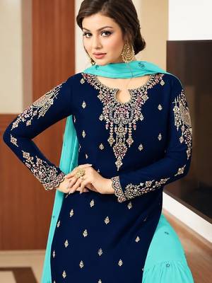 Navy&aqua georgette semi stitched suit with embroidery & sequence work 2