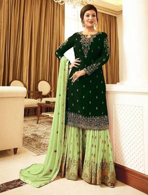 D green&lime georgette semi stitched suit with embroidery & sequence work 1