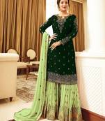 D green&lime georgette semi stitched suit with embroidery & sequence work