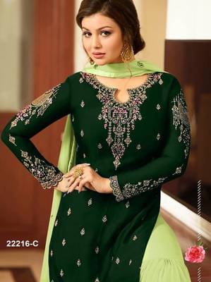 D green&lime georgette semi stitched suit with embroidery & sequence work 2