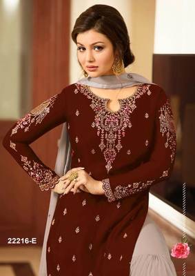Maroon&grey georgette semi stitched suit with embroidery & sequence work 2