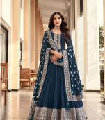 blue georgette semi stitched suit with embroidery & sequence work
