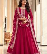 Pink georgette semi stitched suit with embroidery & sequence work