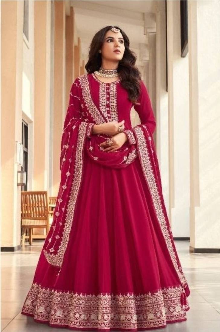 Pink georgette semi stitched suit with embroidery & sequence work