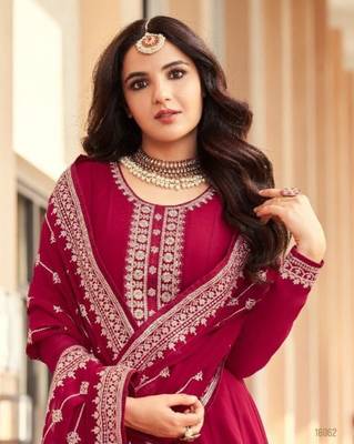 Pink georgette semi stitched suit with embroidery & sequence work 2