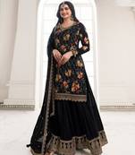 Black chinon semi stitched suit with embroidery & sequence work