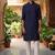 Buy elegant navy blue silk men's kurta set with off-white pants