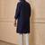Buy elegant navy blue silk men's kurta set with off-white pants