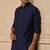Buy elegant navy blue silk men's kurta set with off-white pants