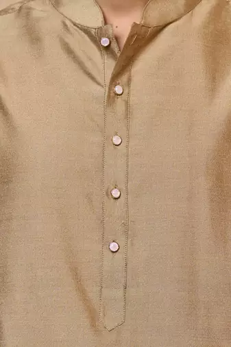 Buy elegant gold color silk men's kurta set with off-white pants