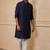 Buy elegant navy blue silk men's kurta set with off-white pants