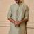Buy elegant light green silk men's kurta set with off-white pants