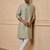Buy elegant light green silk men's kurta set with off-white pants