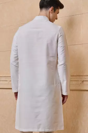 Buy elegant off white silk men's kurta set with off-white pants