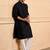 Buy elegant black silk men's kurta set with off-white pants