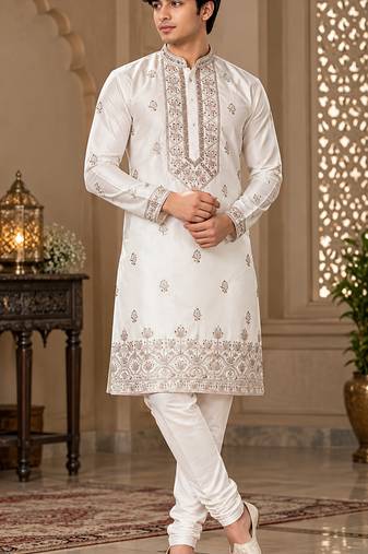 Elegant ivory embroidered kurta set for men