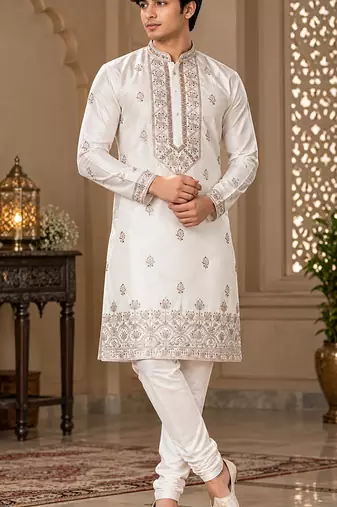 Elegant ivory embroidered kurta set for men