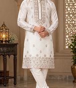Elegant ivory embroidered kurta set for men