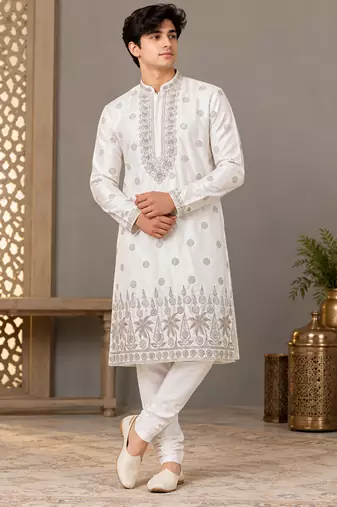 Royal ivory kurta set with all-over motifs