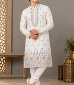 Royal ivory kurta set with all-over motifs