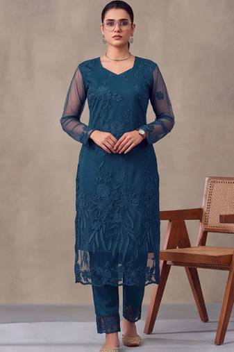 women embroidered regular thread work kurta with trousers & dupatta