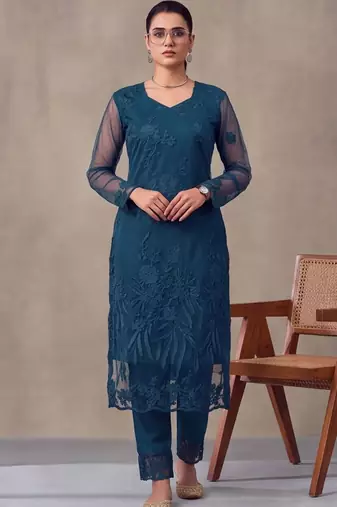 women embroidered regular thread work kurta with trousers & dupatta
