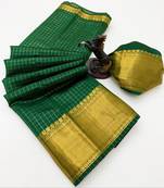 green checkered banarasi silk blend saree