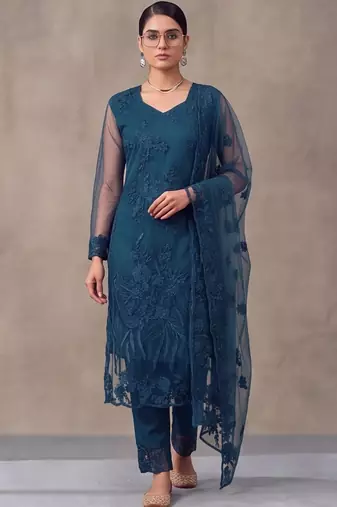 women embroidered regular thread work kurta with trousers & dupatta