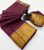 wine checkered banarasi silk blend saree